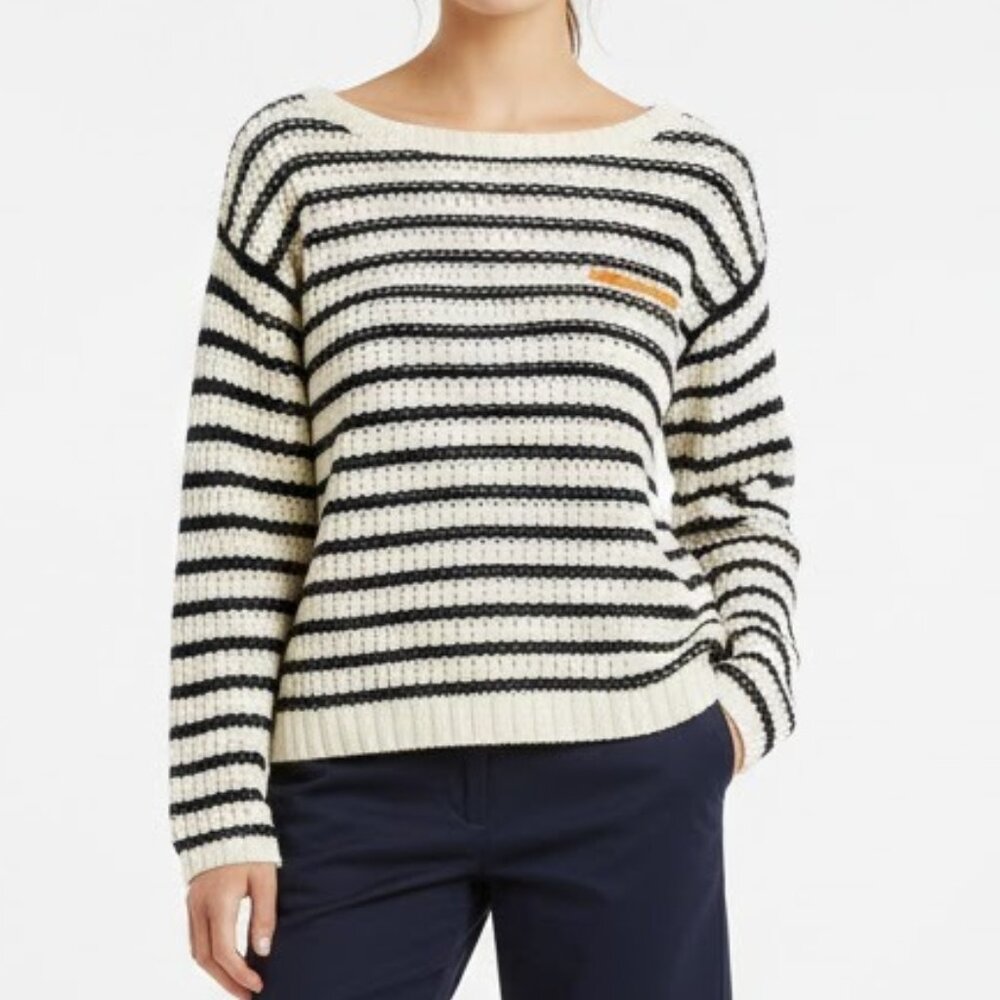 Tommy Hilfiger Cream & Navy Ribbed Knit Striped Sweater M